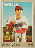 Ohtani, Shohei, Rookie Trophy, Cup, SP, Short Print, Cloth, Sticker, 2019, Topps, Heritage, High Number, High Numbers, 16, Insert, Rookie Of The Year, ROY, MVP, Pitcher, 2-Way, Japan, Japanese, Los Angeles, Angels, Anaheim,  Dodgers, World Series, WBC, Strikeouts, Memorabilia, Collectibles, Strikeouts, Home Runs, Slugger, RC, Baseball, MLB, Baseball Cards