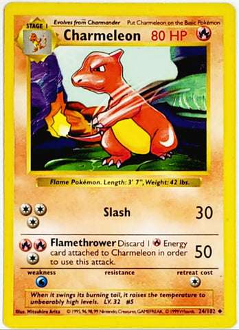 Pokemon Charmeleon Shadowless 24/102 Uncommon, 1999, TCG, Wizards CardboardandCoins.com Pokemon Charmeleon Shadowless 24/102 Uncommon, 1999, TCG, Wizards CardboardandCoins.com