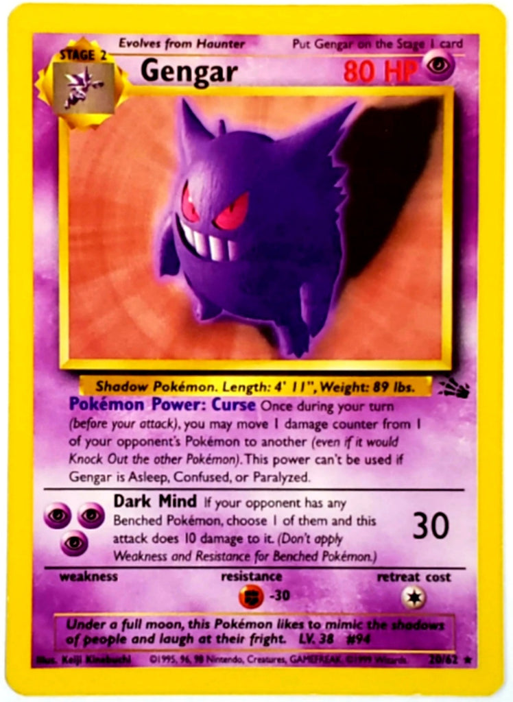 Pokemon Gengar 20/62 Rare, Pokemon Fossil Set, 1999, Card, TCG CardboardandCoins.com Pokemon Gengar 20/62 Rare, Pokemon Fossil Set, 1999, Card, TCG CardboardandCoins.com