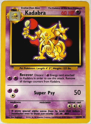 pokemon base set 102 cards Pokemon Kadabra 32/102 Pokemon Base Set, Unlimited Edition 1999 TCG – CardboardandCoins.com
