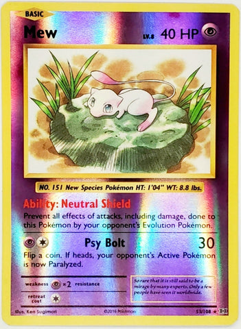 Pokemon, Mew, Reverse Holo, Holo, Holgraphic, Foil, Rare, Card, 53, 53/108, 53-108, Pokemon, XY, X&Y, Evolutions, Set, 2016, Pokemon Cards, Rare, Singles, TCG, CCG, Tournament, Wizards, Wizards of the Coast, WOTC, Memorabilia, Collectibles, Hobby