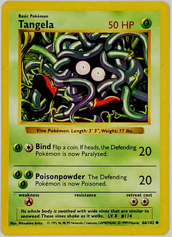 Pokemon, Tangela, 66/102, Common, 50 HP, Card, Pokemon, Base Set, Base, Shadowless, Edition, 1999, Pokemon Cards, Rare, Singles, TCG, CCG, Tournament, Wizards, WOTC, Hobby