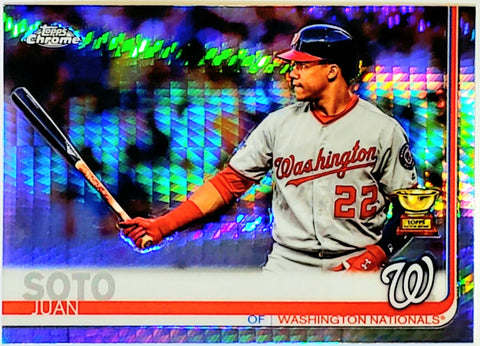 Soto, Juan, Rookie Cup, Rookie Trophy, Cup, Trophy, Prism Refractor, Prism, Refractor, 2018, Topps, Chrome, 155, RC, All-Star Rookie, Home Run Derby Champ, Batting Title, On-Base Percentage, OBP, OPS, WAR, World Series, JuanJo, Childish Bambino, Soto Shuffle, Washington, Nationals, San Diego, Padres, Home Runs, Slugger, RC, Baseball, MLB, Baseball Cards