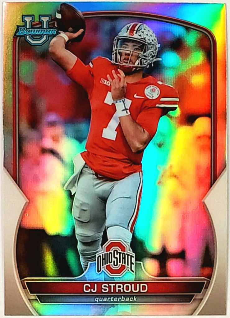 CJ Stroud Rookie Refractor 2022 Bowman University Chrome Prospect #100 –  CardboardandCoins.com