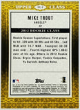 Trout, Mike, Rookie Class, Upper Class, Gold, Foil, Insert, 2014, Topps, UC-2, UC2, MVP, Rookie Of The Year, ROY, All-Star, WAR, Stolen Bases, Speed, Power, Los Angeles, Angels, Anaheim, Memorabilia, Collectibles, Home Runs, Slugger, RC, Baseball, MLB, Baseball Cards