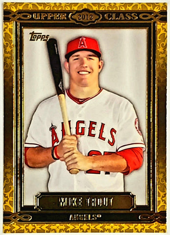 Trout, Mike, Rookie Class, Upper Class, Gold, Foil, Insert, 2014, Topps, UC-2, UC2, RC, ROY, MVP, All-Star, On Base Percentage, Gold Glove, OBP, OPS, WAR, Stolen Bases, Steals, Los Angeles, Angels, Anaheim, Home Runs, Slugger, RC, Baseball, MLB, Baseball Cards