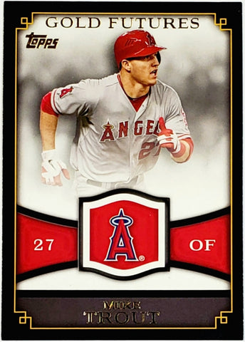 Trout, Mike, Rookie Era, Gold Futures, 2012 Topps, GF-16, GF16, 16, MVP, Rookie Of The Year, ROY, All-Star, Gold Glove, WAR, Stolen Bases, Speed, Power, Los Angeles, Angels, Anaheim, Home Runs, Slugger, RC, Baseball, MLB, Baseball Cards