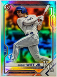 Witt, Jr, Bobby, Rookie, 1st Edition, Blue, Sky Blue, Foil, Refractor, 2021, Bowman, Draft, BD-47, BD47, Prospect, Topps, RC, 1st Round, First Round, Pick, Overall, Kansas City, Royals, Stolen Bases, Home Runs, Slugger, RC, Baseball, MLB, Baseball Cards