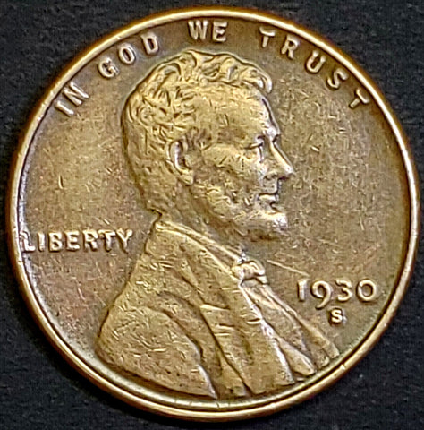 1930-S, Lincoln, Wheat, Cent, Coin, Penny, 1930, San Francsico, Mint, S, Great Depression, Era, Low Mintage, Semi, Key Date, Mintmark, Copper, Wheatie, Wheat Ears, Detail, Wheat Back, Vintage, Rare, Metal, Antique, Collectible, Memorabilia, Invest, Hobby, Coins