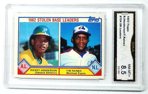 Raines, Henderson, Graded 9, Mint Topps, Stolen Bases, Oakland, Athletics, A's, Montreal, Expos, Yankees, Baseball Cards
