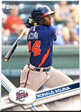 Acuna, Jr, Ronald, Rookie, 2017, Topps, Pro Debut, 155, RC, Rookie Of The Year, ROY, Stolen Bases, Speed, Power, All-Star, Silver Slugger, World Series, Champ, Championship, Titles, Ring, Atlanta, Braves, Home Runs, Slugger, RC, Baseball, MLB, Baseball Cards