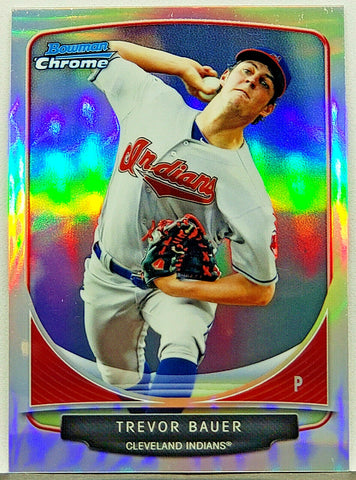 Bauer, Rookie, Refractor, Mini, Trevor, Cleveland, Indians, Reds, Dodgers, Pitcher, Strikeouts, Cy Young, Bowman, Chrome, Cream of the Crop, Topps, RC, Baseball Cards