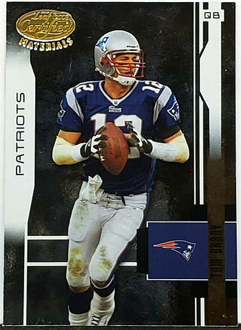 Brady, Rookie, Foil, Tom, 2003, Leaf, Certified, Materials, 76, Donruss, Quarterback, QB, Super Bowl, MVP, GOAT, New England, Patriots, Tampa Bay, Buccaneers, Bucs, Yards, Football, NFL, RC, Football Cards