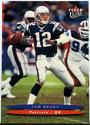 Brady, Rookie, Tom, 2003, Fleer, Ultra, 114, Quarterback, QB, Super Bowl, MVP, GOAT, New England, Patriots, Tampa Bay, Buccaneers, Bucs, Yards, Football, NFL, RC, Football Cards