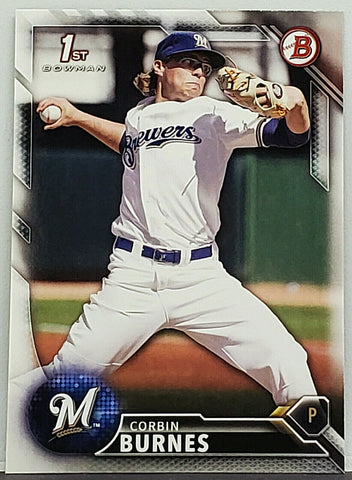 Burnes, Rookie, 1st Bowman, Corbin, 2016, Bowman, Draft, BD89, Topps, Milwaukee, Brewers, Cy Young, All-Star, Pitcher, Strikeouts, RC, Baseball Cards