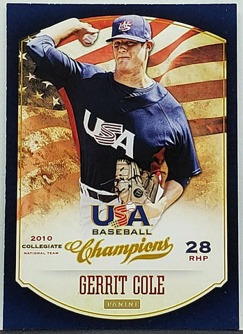 Cole, Rookie, Gerrit, 2013, Panini, USA Baseball, Collegiate, 106, UCLA, Chef G, Pitcher, World Series, Pittsburgh, Pirates, Astros, Yankees, Strikeouts, Ks, RC, Baseball Cards