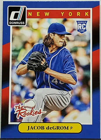 DeGrom, Rookie, Jacob, 2014, Donruss, The Rookies, 74, Panini, Pitcher, Rookie of The Year, ROY, Cy Young, Ks, New York, Mets, Strikeouts, Ks, Baseball Cards