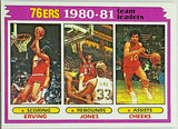 Erving, Julius, Dr J, Doctor J, Jay, 1981, Topps, 59, 76ers, Team Leaders, Sixers, Jones, Cheeks, HOF, MVP, Championship, Finals, Philadelphia, 76ers, Points, NBA, Basketball Cards