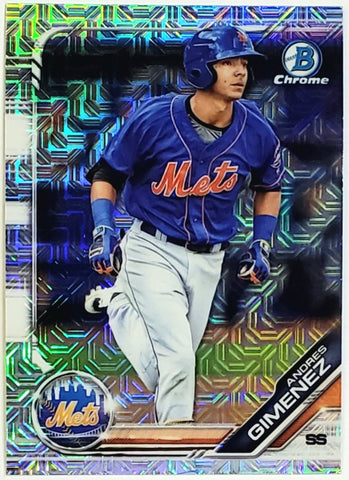 Gimenez, Andres, Rookie, Mega, Box, Refractor, Mojo, 2019, Bowman, Chrome, Prospects, BCP-77, BCP77, 77, RC, Topps, All-Star, Gold Glove, Stolen Bases, Speed, Power, New York, Mets, Cleveland, Home Runs, Slugger, RC, Baseball, MLB, Baseball Cards