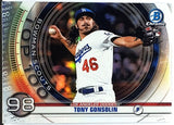 Gonsolin, Tony, Rookie, Refractor, Insert, 2020, Bowman, Chrome, Scouts, Top 100, BTP-98, BTP98, 98, Topps, RC, Ace, Pitcher, All-Star, World Series, Title, Champion, Champ, Ring, Los Angeles, Dodgers, Strikeouts, Ks, Baseball, MLB, RC, Baseball Cards