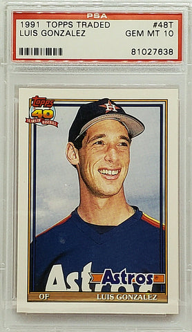 Gonzalez, Rookie, Luis, Graded, PSA 10, Gem Mint, 1991, Topps, Traded, 48T, Houston, Astros, All-Star, Silver Slugger, World Series, Slugger, Home Runs, RC, Baseball Cards