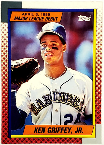 Griffey, Jr, Ken, Major League, Debut, Rookie, 89, Junior, The Kid, 1990, Topps, 46, HOF, MVP, All-Star, Gold Glove, Seattle, Mariners, Reds, Chicago, White Sox, Home Run Derby, HR, Derby, Home Runs, Slugger, RC, Baseball, MLB, Baseball Cards