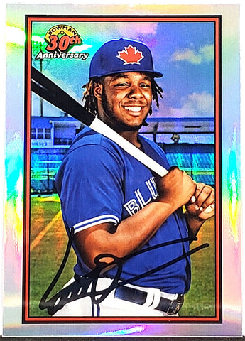 Guerrero, Jr, Vladimir, Vlad, Vladdy, Rookie, 1989 Bowman, Retro, Refractor, 2019, Bowman, Chrome, B30-VGJ, RC, Topps, Home Run Derby, AS Game MVP, Silver Slugger, Toronto, Blue Jays, Home Runs, Slugger, RC, Baseball, MLB, Baseball Cards