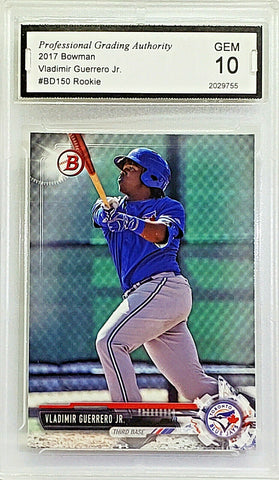 Guerrero, Rookie, Vlad, Jr, Vladdy, Graded 10, PGA 10, Gem Mint, 2017, Bowman, Draft, BD-150, Topps, Phenom, All-Star Game MVP, Home Runs, Slugger, RC, Baseball Cards