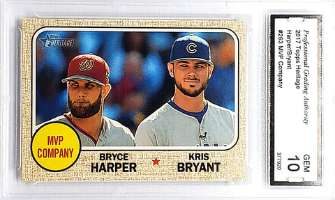pga graded cards Graded 10 Bryce Harper, Kris Bryant "MVP Company" 2017 Topps Heritage – CardboardandCoins.com
