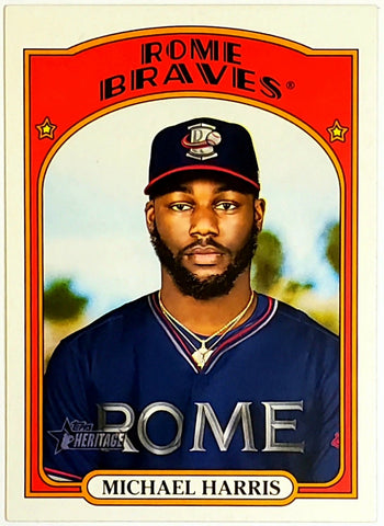 Harris, Michael, II, Rookie, 1972, Retro, Style, 2021, Topps, Heritage, Minor League, Minors, Leagues, 49, Rookie Of The Year, ROY, RC, Prospect, Draft, Outfield, Atlanta, Braves, Home Runs, Slugger, RC, Baseball, MLB, Baseball Cards