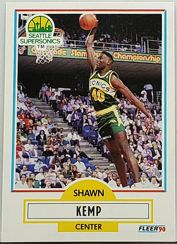 Kemp, Rookie, Shawn, 1990, Fleer, 178, Seattle, Supersonics, Sonics, Reign Man, RC, All-Star, All-NBA, Power Forward, Center, Points, NBA, RC, Basketball Cards