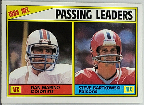 Marino, Rookie, Dan, 1984, Topps, Football, 202, Vintage, Passing Leaders, Miami, Dolphins, HOF, MVP, Super Bowl, QB, Quarterback, Touchdowns, Touch Downs, NFL, RC, Football Cards