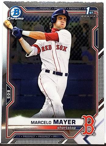 Mayer, Rookie, 1st Bowman, Marcelo, 2021, Bowman, Chrome, Draft, BDC-174, Topps, RC, Draft, Fourth Overall, 4th, Prospect, Boston, Red Sox, Home Runs, Slugger, RC, Baseball, MLB, Baseball Cards