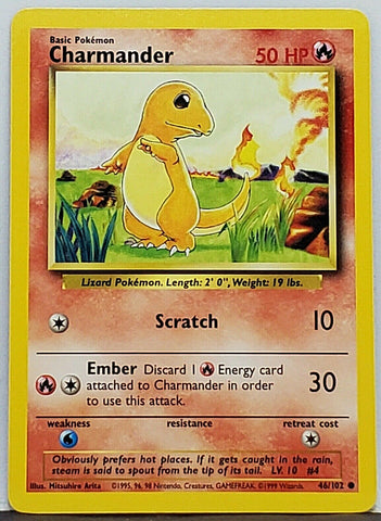 Pokemon Charmander 46/102 Base Set Card, TCG High-Demand, Wizards/WOTC CardboardandCoins.com Pokemon Charmander 46/102 Base Set Card, TCG High-Demand, Wizards/WOTC CardboardandCoins.com