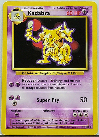 Pokemon, Kadabra, 32, 32-102, 32/102, Uncommon, 60 HP, Card, Pokemon, Base Set, Unlimited, Edition, 1999, TCG, Game, Collect, Trading, Vintage, Collectibles, Pokemon Cards