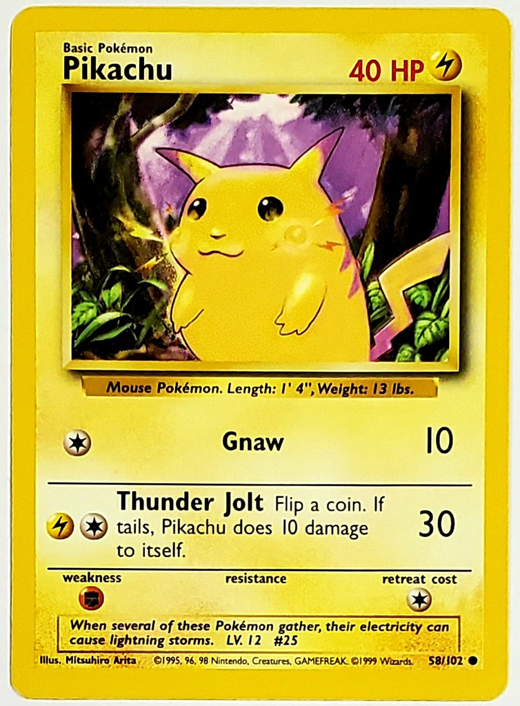 Pokemon Pikachu 58/102 Yellow Cheeks, Pokemon Base Set Unlimited