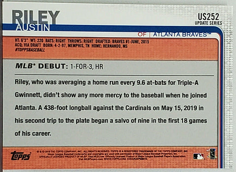 Sign Cards Austin Riley Rookie Austin Riley Rookie Debut 2019 Topps Update #US252, Braves, Slugger ...
