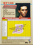 Rivera, Mariano, 1992, Retro, Rookie, 2010, Bowman, Throwback, BT-106, BT106, Topps, HOF, Closer, All-Star, Reliever, Relief Pitcher, Saves, New York, Yankees, Pitcher, Strikeouts, Ks, Baseball, MLB, RC, Baseball Cards