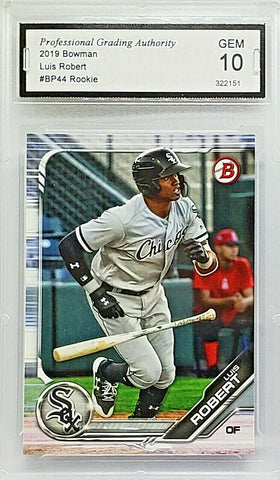 Robert, Rookie, Luis, Graded 10, PGA, 2019, Bowman, Prospects, BP44, Topps, Phenom, Lou Bob, La Pantera, Chicago, White Sox, Home Runs, Slugger, RC, Baseball Cards