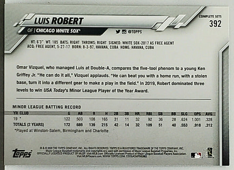Luis Robert Rookie SP Set Variation 2020 Topps Series 2 #392 White Sox