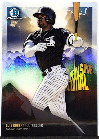 Robert, Luis, Rookie, Refractor, Luis, 2018, Bowman, Chrome, Peaks Of Potential, PP-LR, PPLR, LR, RC, Topps, Gold Glove, Chicago, White Sox, La Pantera, Lou Bob, Defense, Defensive, Home Runs, Slugger, RC, Baseball, MLB, Baseball Cards