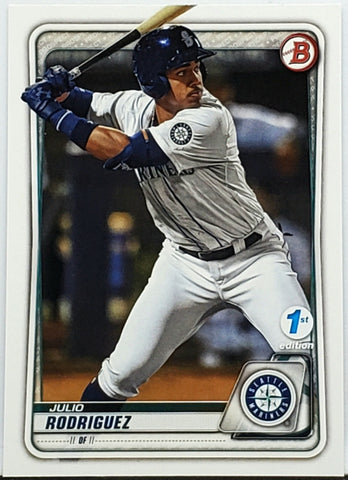 Rodriguez, Julio, Rookie, 1st Edition, JRod, J-Rod, 2020, Bowman, First Edition, BFE-19, BFE19, 19, Topps, RC, Rookie Of The Year, ROY, All-Star, Home Run Derby, HR Derby, Seattle, Mariners, Home Runs, Slugger, RC, Baseball, MLB, Baseball Cards