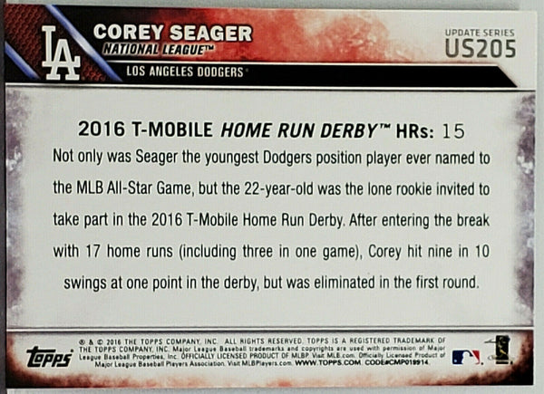 Corey Seager Rookie HR Derby 2016 Topps Update #US205, ROY, Dodgers ...