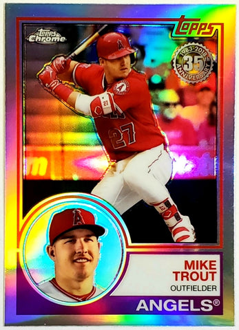 Trout, Mike, Refractor, 1983, Retro, 35th Anniversary, 2018, Topps, Chrome, 83T-12, MVP, Rookie Of The Year, ROY, All-Star, Gold Glove, OBP, OPS, WAR, Stolen Bases, Los Angeles, Angels, Anaheim, Home Runs, Slugger, RC, Baseball, MLB, Baseball Cards