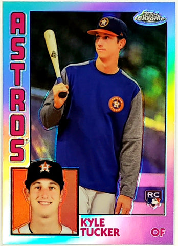 Tucker, Kyle, Rookie, Refractor, 1984, Retro, 35th Anniversary, Insert, 2019, Topps, Chrome, 84TC-18, All-Star, Gold Glove, Outfield, World Series, Champ, Champion, Ring, Houston, Astros, Home Runs, Slugger, RC, Baseball, MLB, Baseball Cards