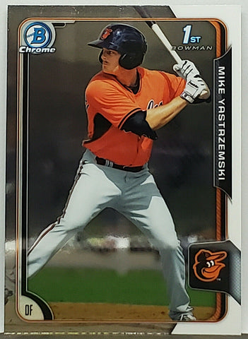 Yastrzemski, Rookie, 1st Bowman, Mike, 2015, Yaz, Bowman, Chrome, Prospects, Topps, BCP-138, Baltimore, Orioles, Giants, Slugger, Home Runs, RC, Baseball Cards